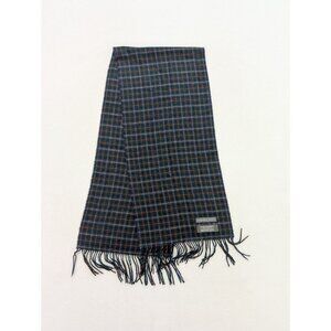 Geoffrey Beene Cashme Scarf Blue Green PLaid Rectangle Fringe Soft Made in Italy